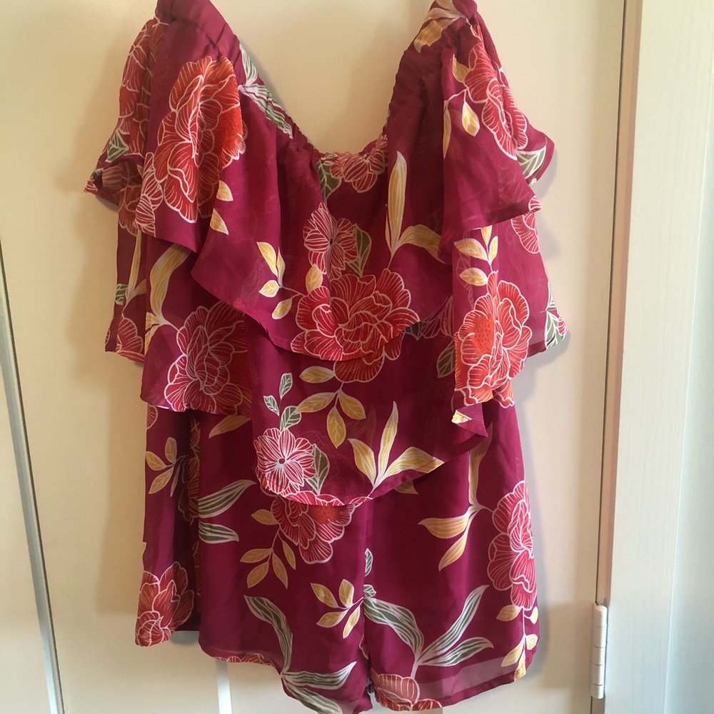 Dark Red Floral Romper